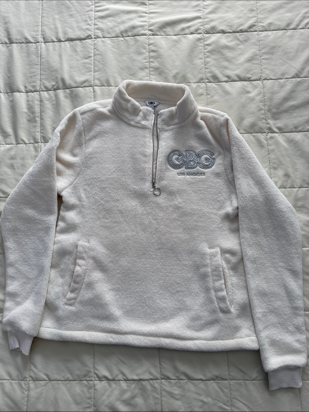 GbyGuess Los Angeles Cream Quarter-Zip Fleece Pullover